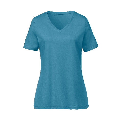 Thumbnail - T-Shirt mit V-Ausschnitt aus reiner Bio-Baumwolle, blautanne 46